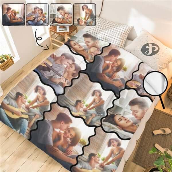 Custom Blanket with Photo Collages Photo Blanket Personalized for Anniversary Present (4 Photos Collage) - YesCustom
