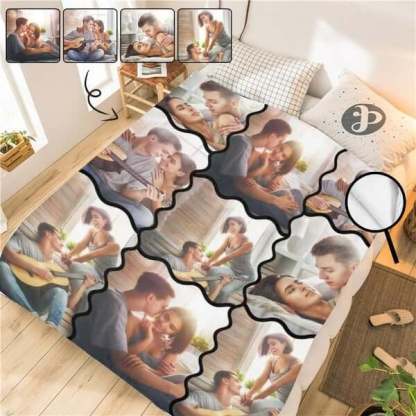 Custom Blanket with Photo Collages Photo Blanket Personalized for Anniversary Present (4 Photos Collage) - YesCustom