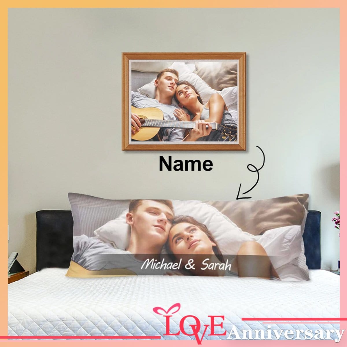 Custom Body Pillow Cover with Picture on It Custom Photo&Name Couple Body Pillow Case 20"x54" - YesCustom