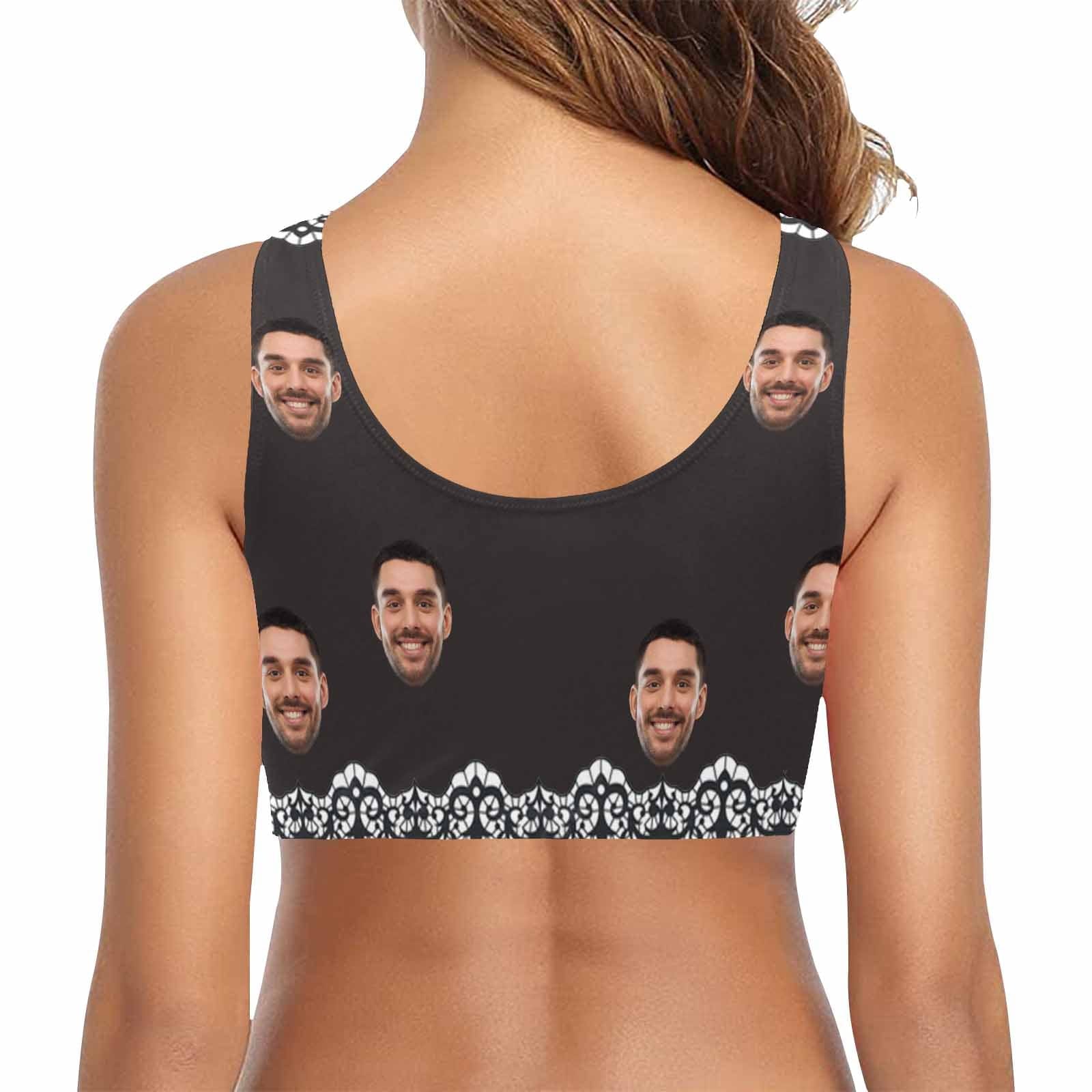 Custom Bow Bikini Top-Custom Boyfriend Face Black Pattern Swimwear Top Personalized Bow Bikini Top - YesCustom