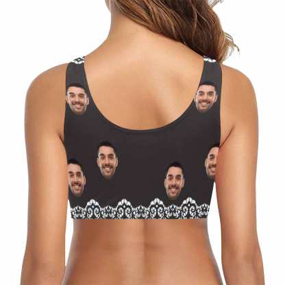 Custom Bow Bikini Top-Custom Boyfriend Face Black Pattern Swimwear Top Personalized Bow Bikini Top - YesCustom