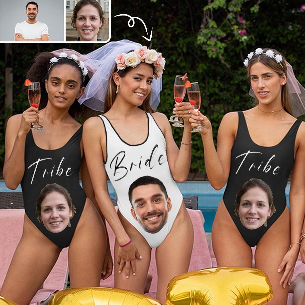 Custom Bridesmaid Party-Custom Face Bride Tribe Swimsuit Personalized Women's Tank Top Bathing Suit Honeymoon Paty - YesCustom