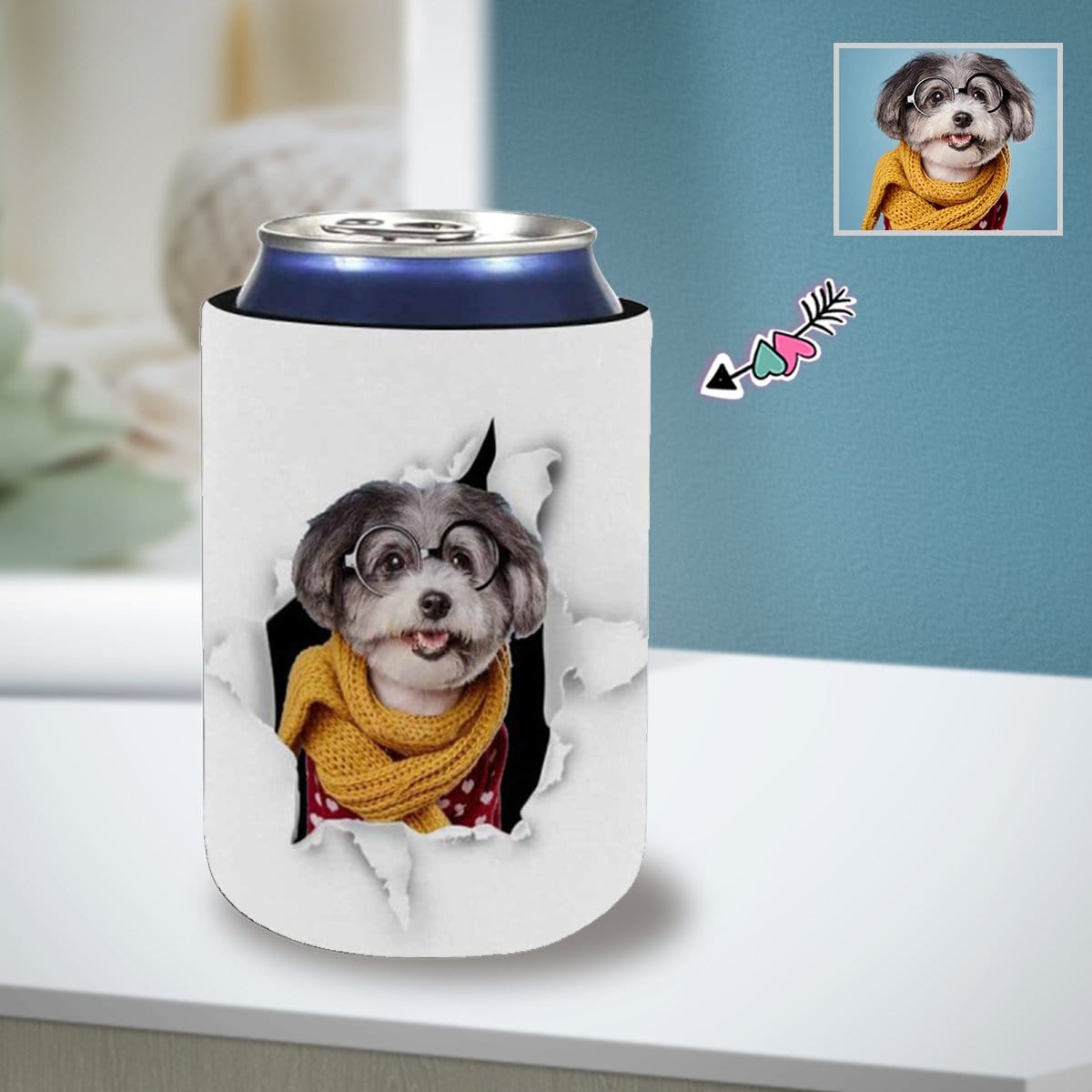 Custom Pet Face Hole White Koozies Personalized Funny Face Can Cooler