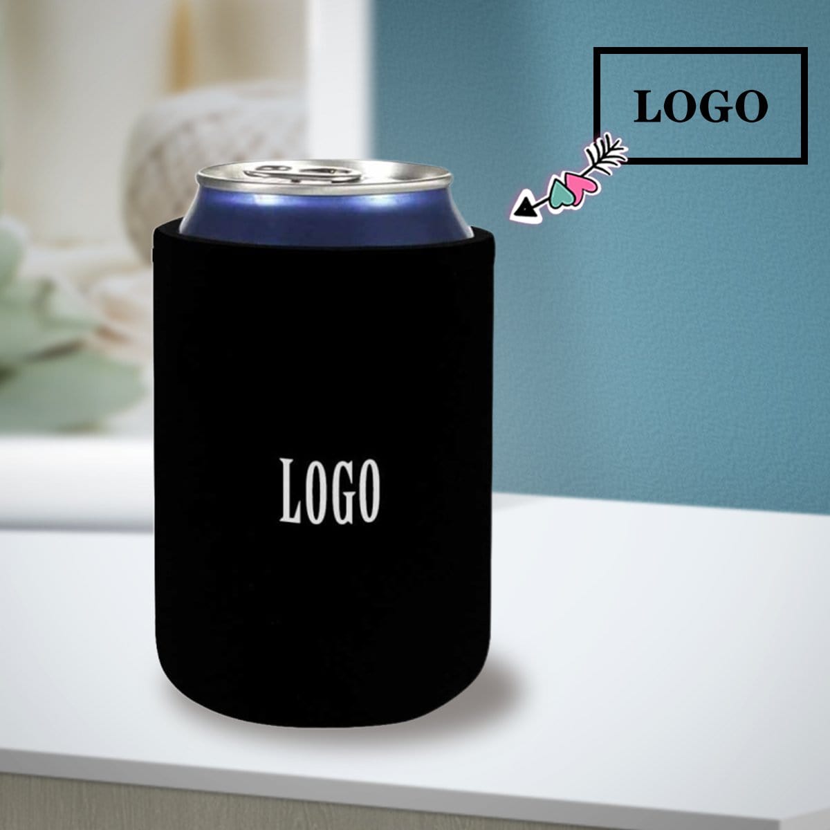 Custom Can Cooler With Logo Black Personalized Neoprene Koozies