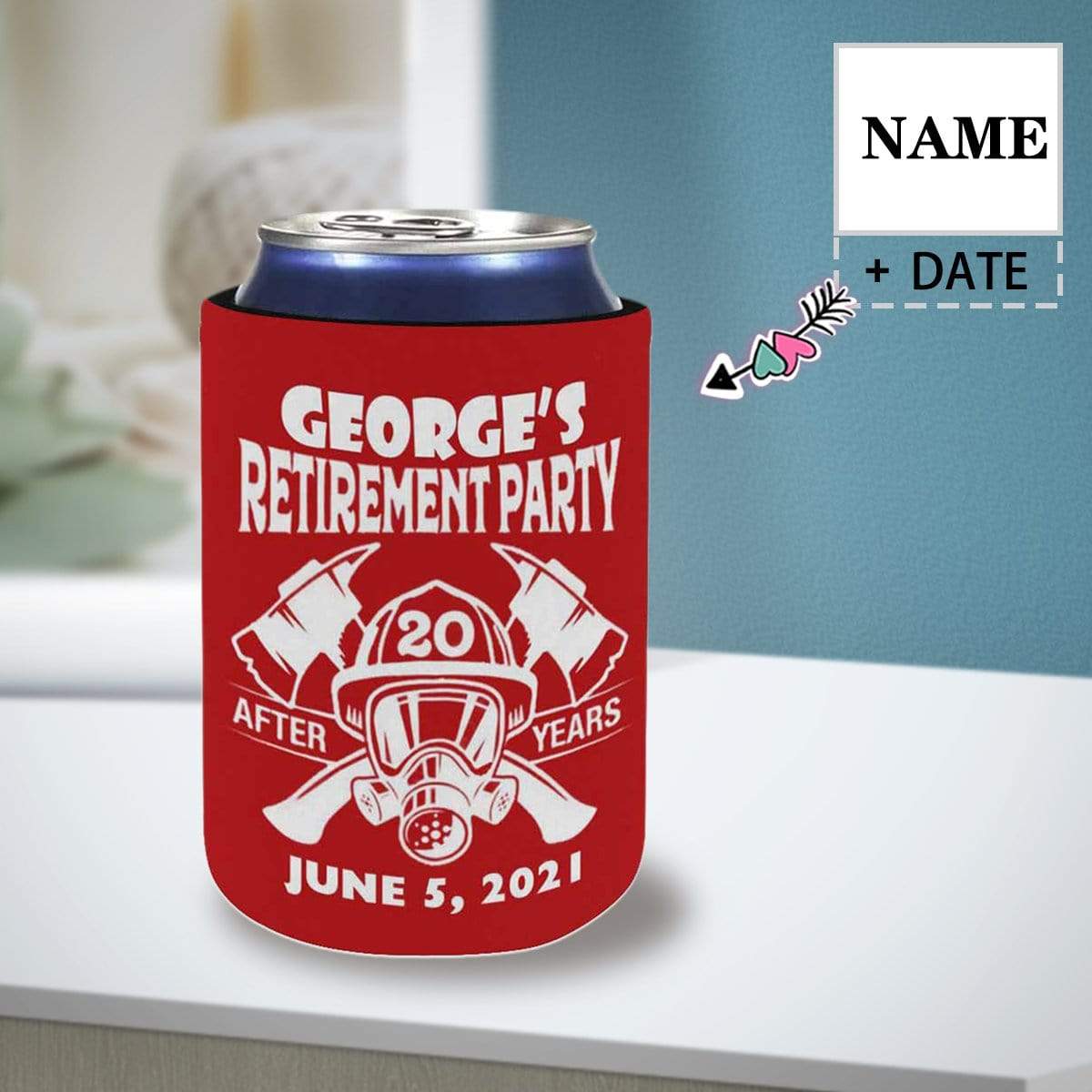 Custom Name&Date Firefighter Koozies Personalized Name Can Cooler