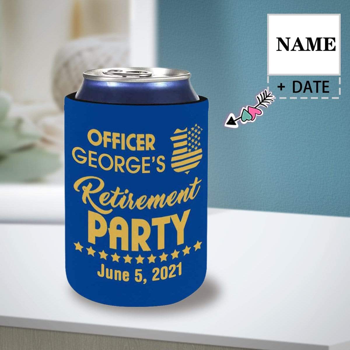 Custom Name&Date Officer Koozies Personalized Name Neoprene Can Cooler