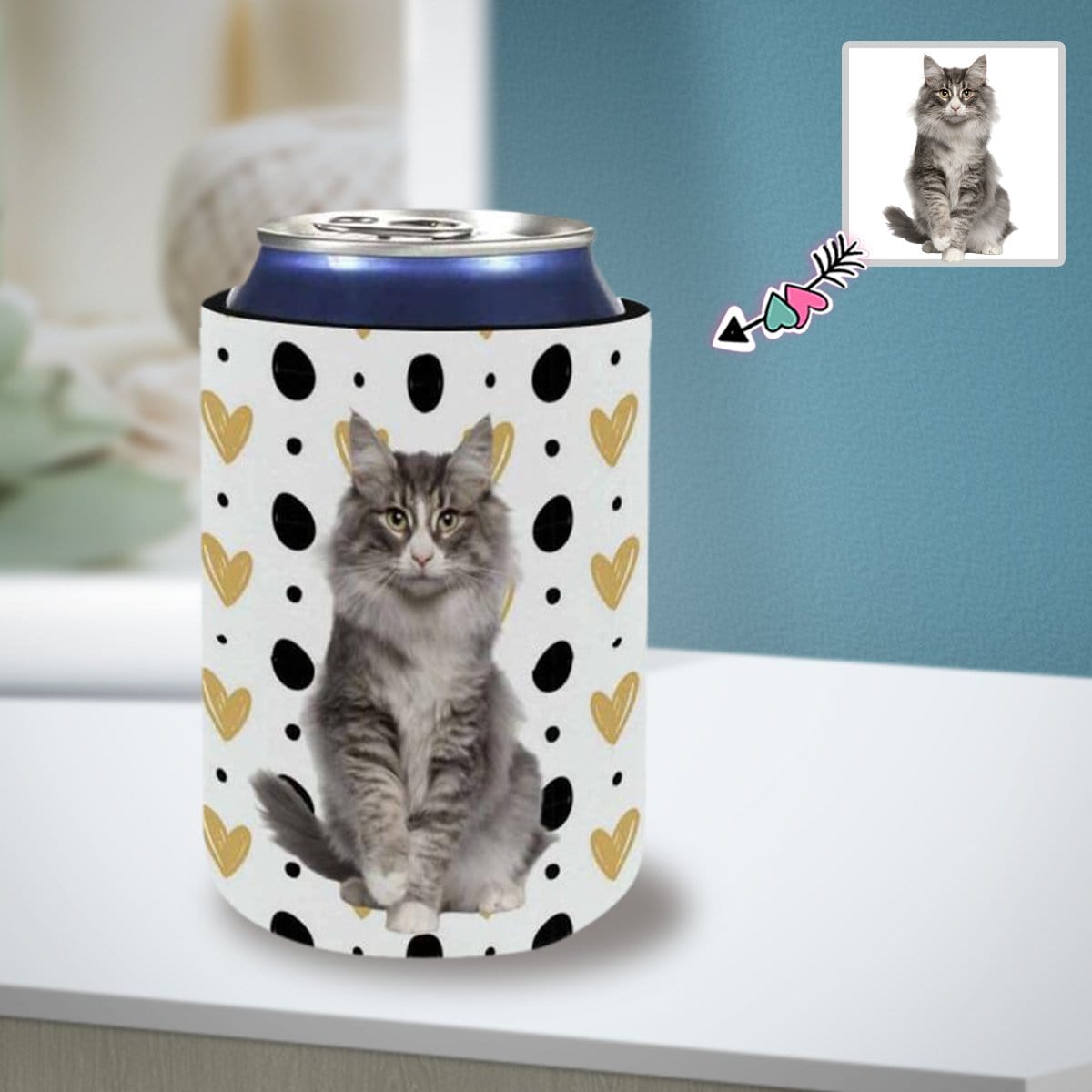 Custom Pet Face Heart Point Koozies Personalized Funny Face Can Cooler