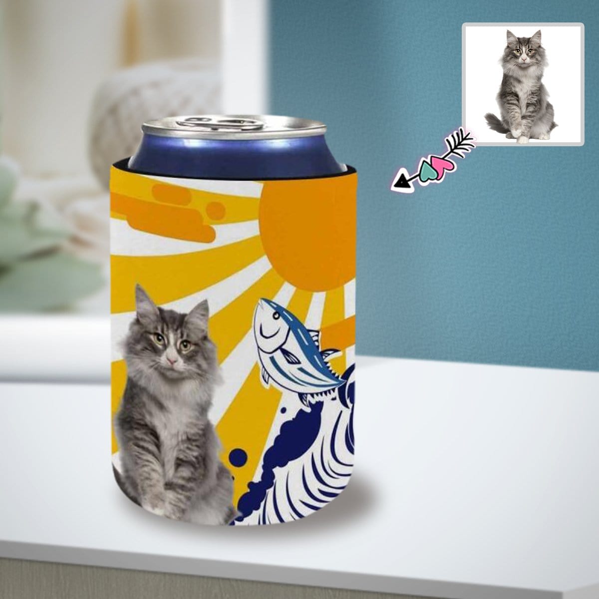 Custom Pet Face Sun Fish Koozies Personalized Funny Face Can Cooler