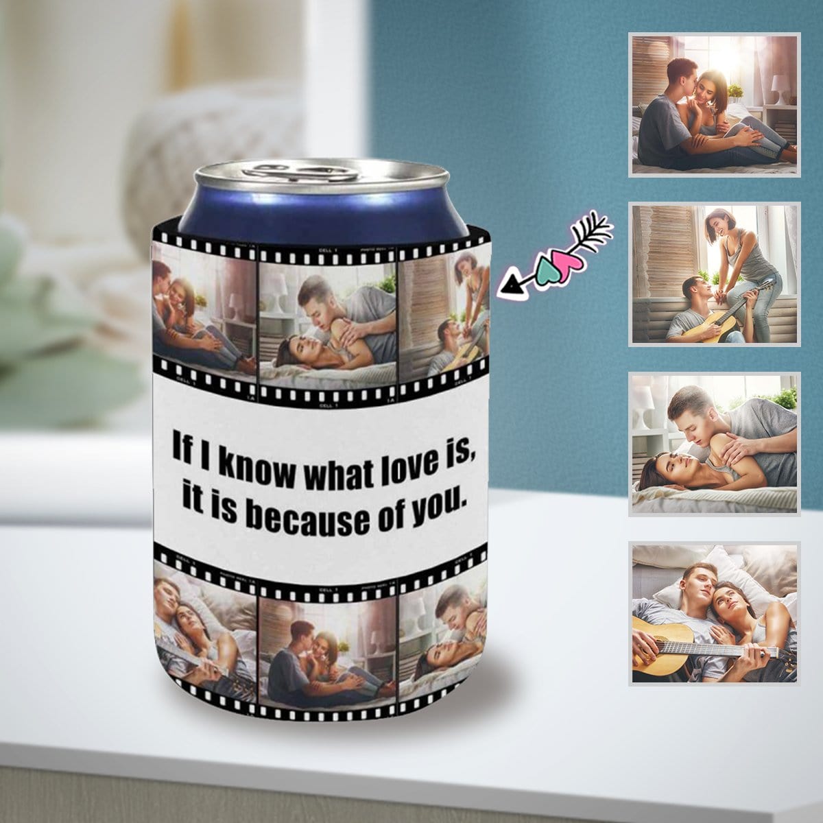 Custom Photo Couple Can Cooler Personalized Because Of You Can Cooler
