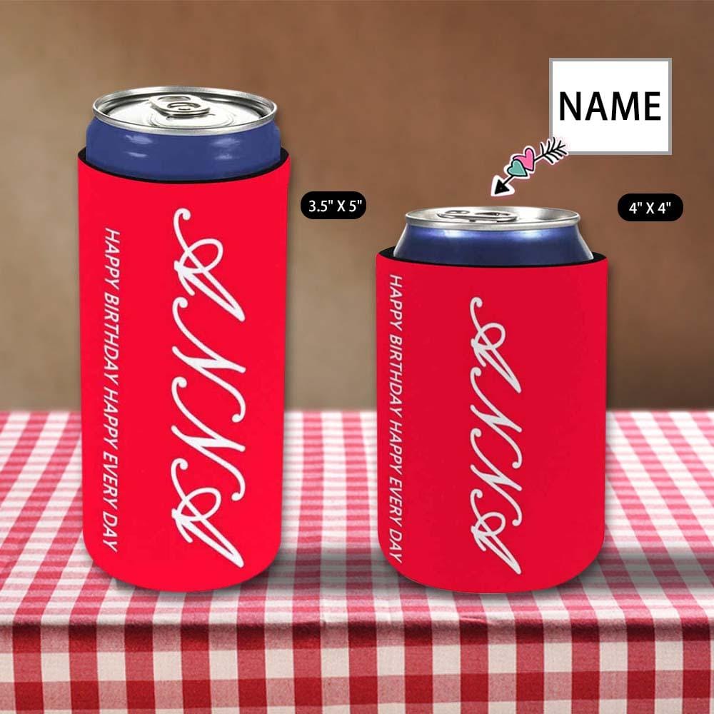 Custom Can Cooler With Name Birthday Red Personalized Funny Can Cooler