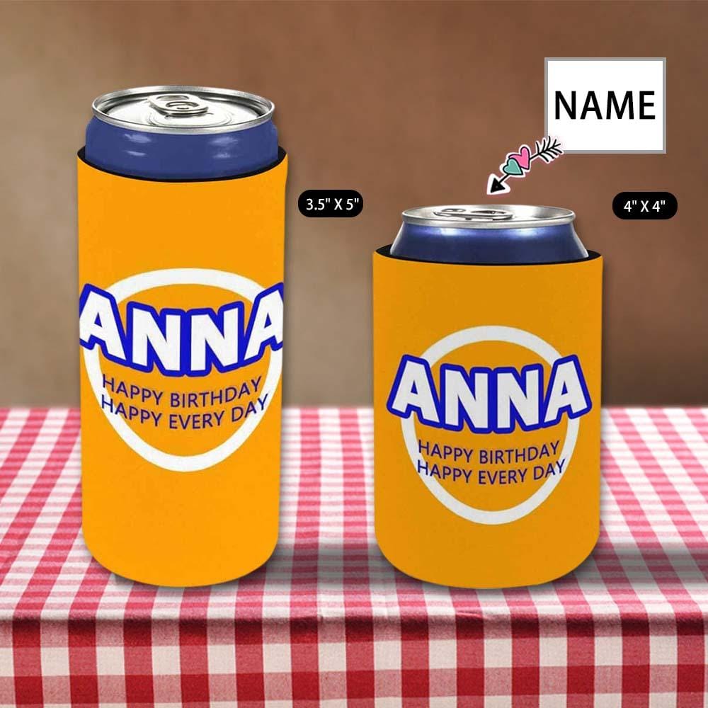 Custom Can Cooler With Name Orange Personalized Funny DIY Can Cooler