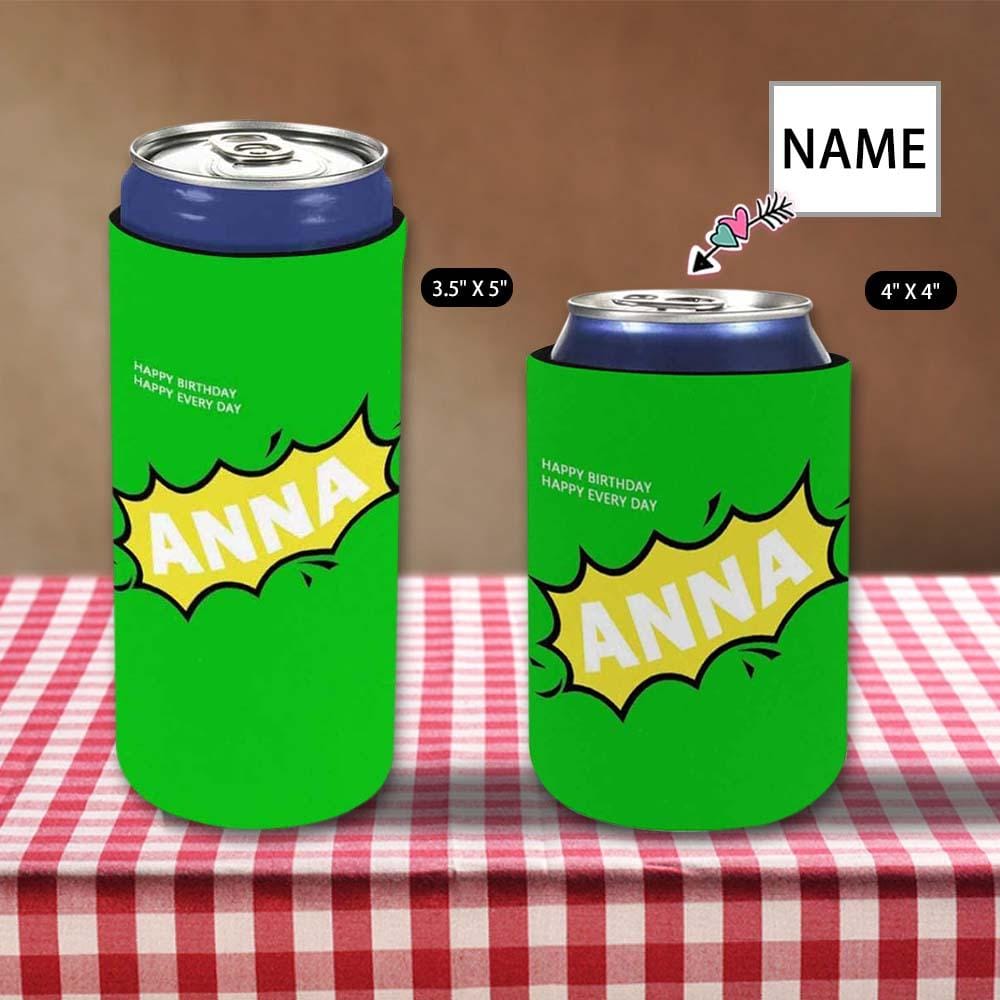 Custom Skinny Can Cooler With Name Birthday Green Personalized Cooler