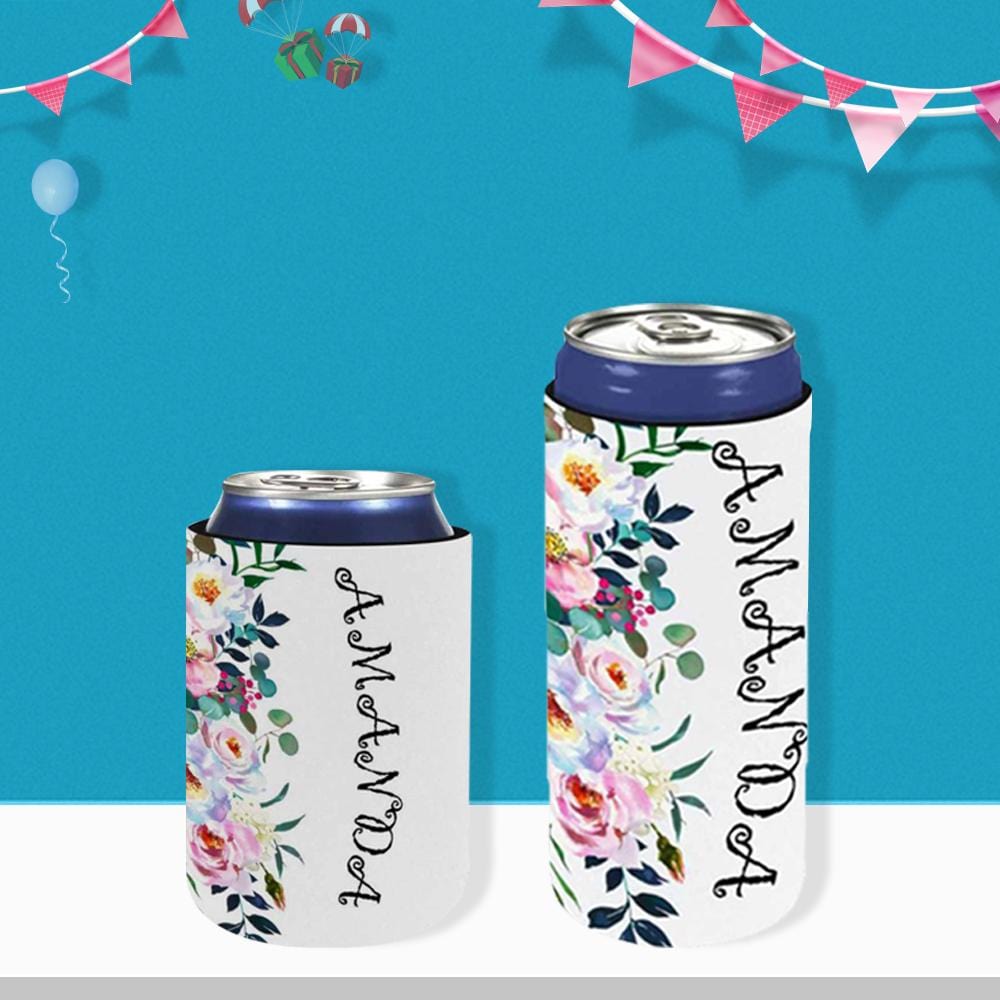 Personalized Name Can Cooler Flower Soft Neoprene Beer Slim Can Cooler