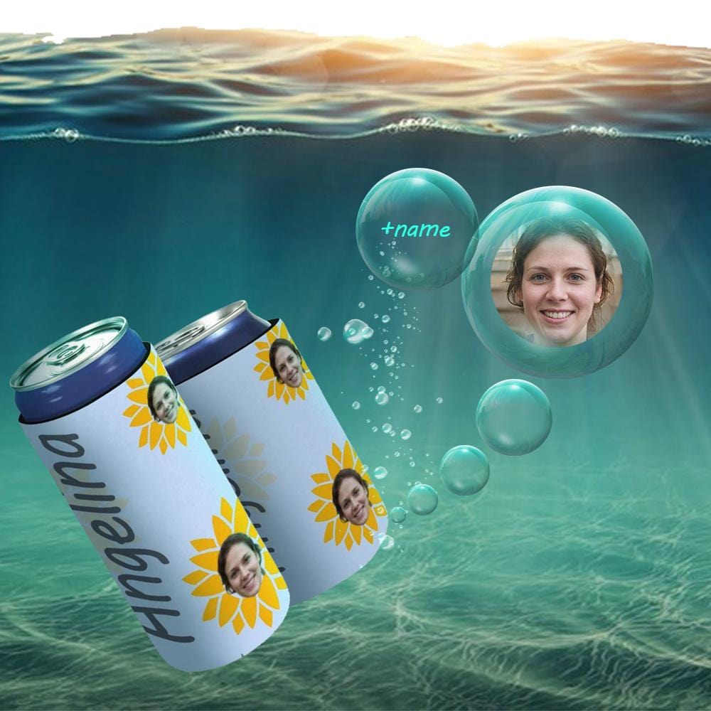 Personalized Face&Name Can Cooler Daisy Soft Beer Slim Can Cooler