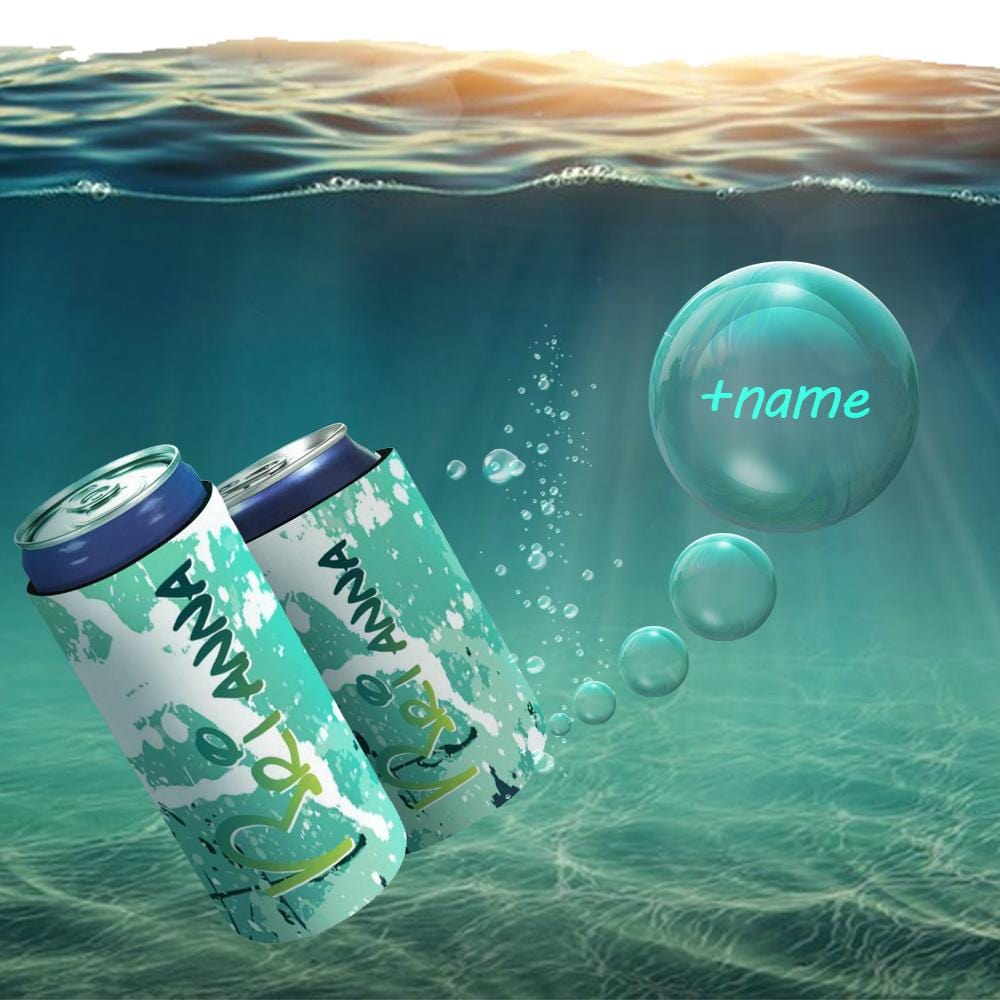 Personalized Name Can Cooler Blue Waves Soft Neoprene Slim Can Cooler