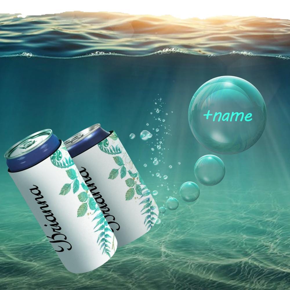 Personalized Name Can Cooler Green Vine Soft Beer Slim Can Cooler