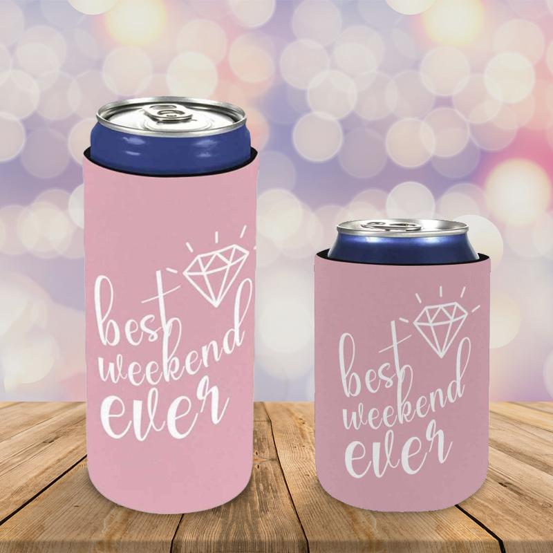 Slim Can Cooler Sleeves With Face&Name Best Weekend Pink Can Cooler