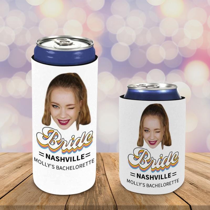 Slim Can Cooler Sleeves With Face&Name Bride Personalized Can Cooler