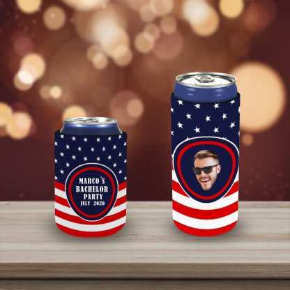 Slim Can Cooler With Face&Name&Date Flag Personalized Soft Can Cooler