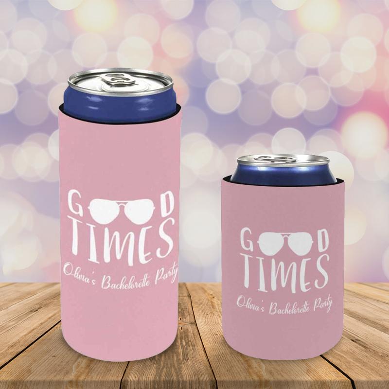 Slim Can Cooler Sleeves With Face&Name Good Times Pink Soft Can Cooler