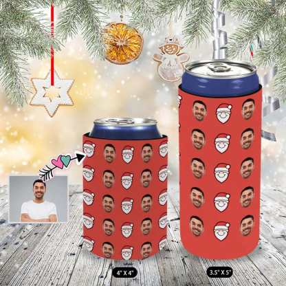 Slim Can Cooler With Face Santa Claus Red Personalized Soft Can Cooler