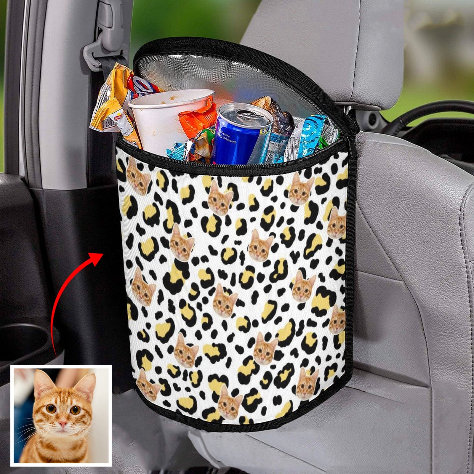 Custom Pet Face Leopard Car Garbage Bag Personalized Car Storage Bag