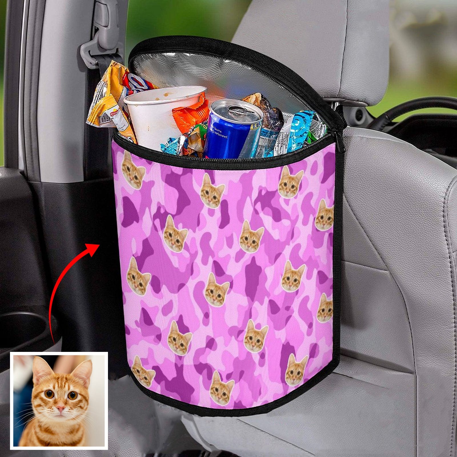 Custom Pet Face Pink Pattern Car Garbage Bag Personalized Car Storage Bag