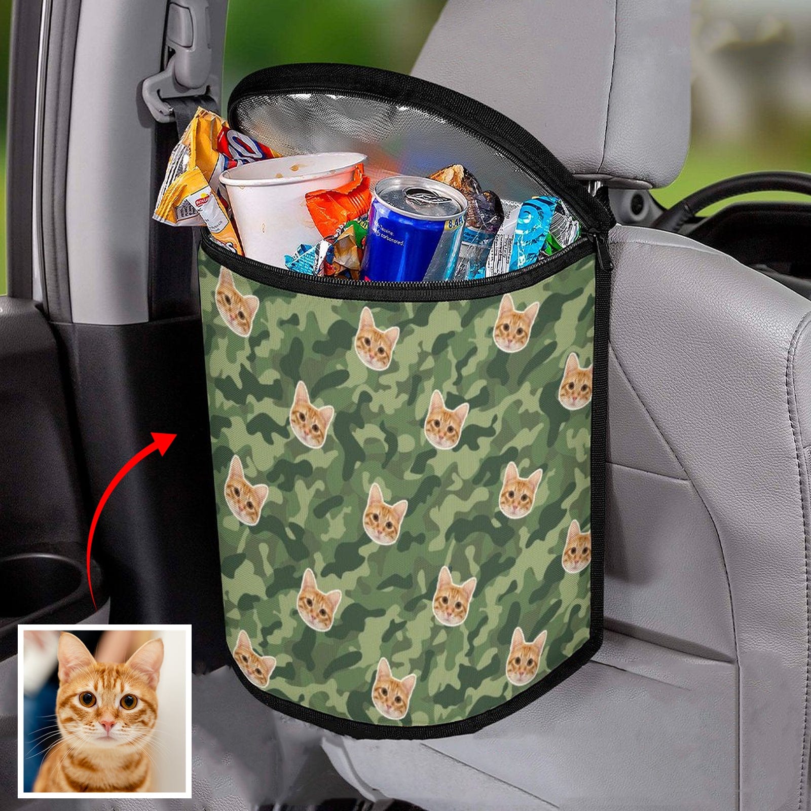 Custom Pet Face Camouflage Car Garbage Bag Personalized Car Storage Bag
