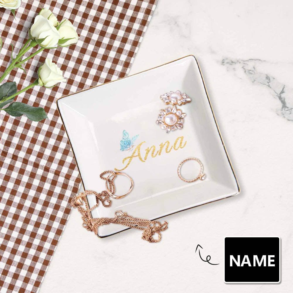 Custom Name Ceramic Jewelry Tray Square Ring Dish Jewelry Dish