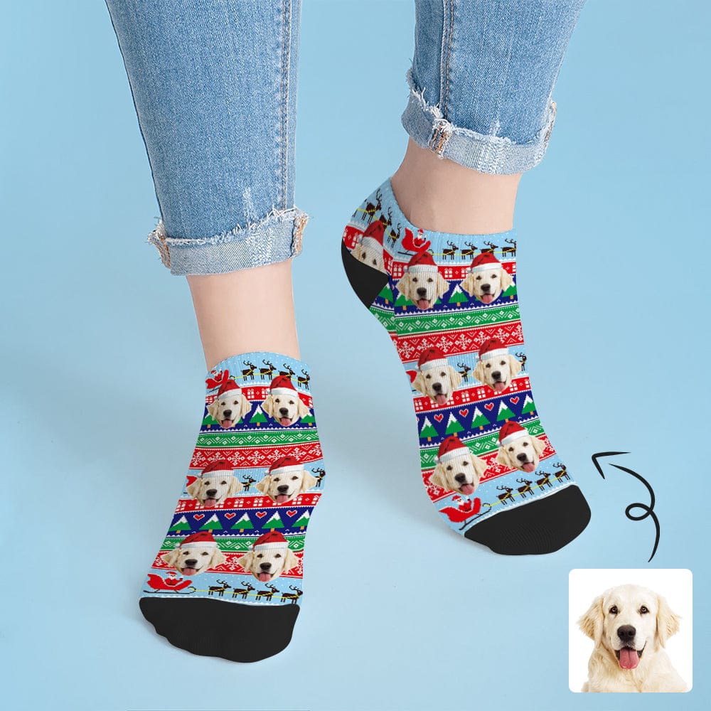 Custom Christmas Custom Photo Sock Dog Face Pet Socks Personalized Christmas Socks Ankle Socks - YesCustom