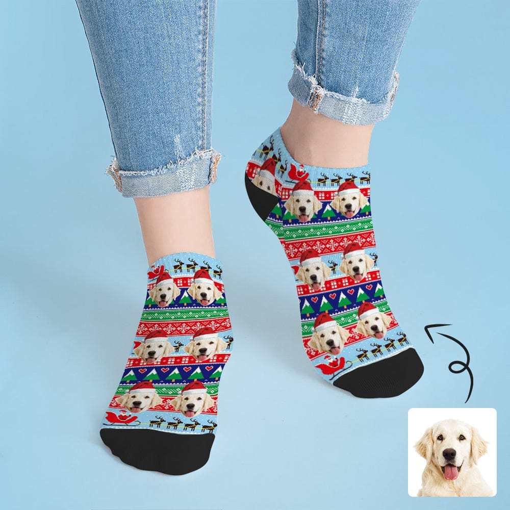 Custom Christmas Custom Photo Sock Dog Face Pet Socks Personalized Christmas Socks Ankle Socks - YesCustom