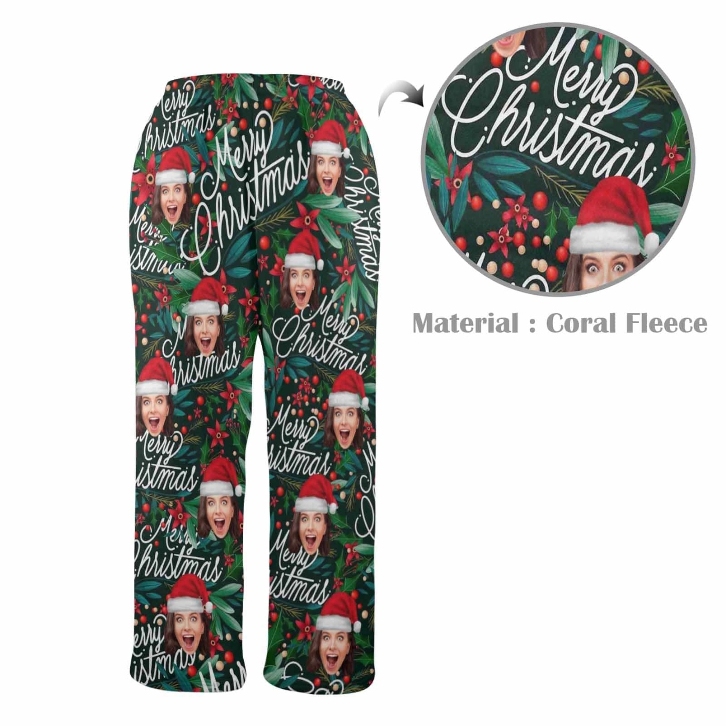 Custom Coral Fleece Pajama Trousers-Custom Face Christmas Red Beans Print Warm and Comfortable Sleepwear Long Pajama Pants For Men Women - YesCustom