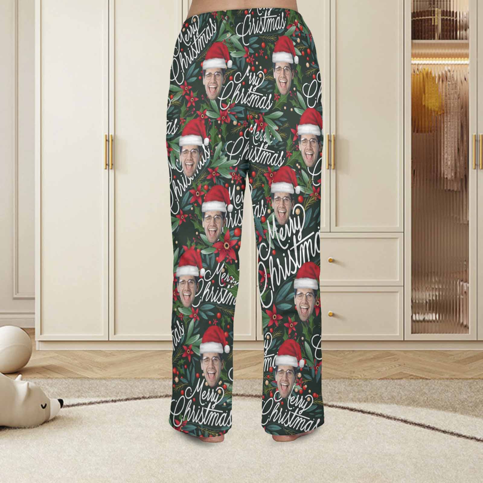 Custom Coral Fleece Pajama Trousers-Custom Face Christmas Red Beans Print Warm and Comfortable Sleepwear Long Pajama Pants For Men Women - YesCustom
