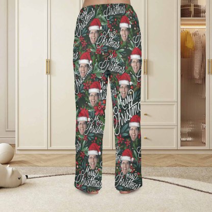 Custom Coral Fleece Pajama Trousers-Custom Face Christmas Red Beans Print Warm and Comfortable Sleepwear Long Pajama Pants For Men Women - YesCustom