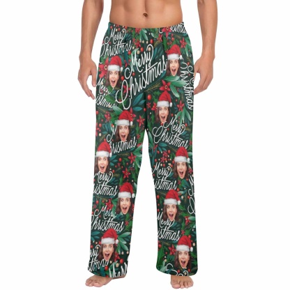 Custom Coral Fleece Pajama Trousers-Custom Face Christmas Red Beans Print Warm and Comfortable Sleepwear Long Pajama Pants For Men Women - YesCustom