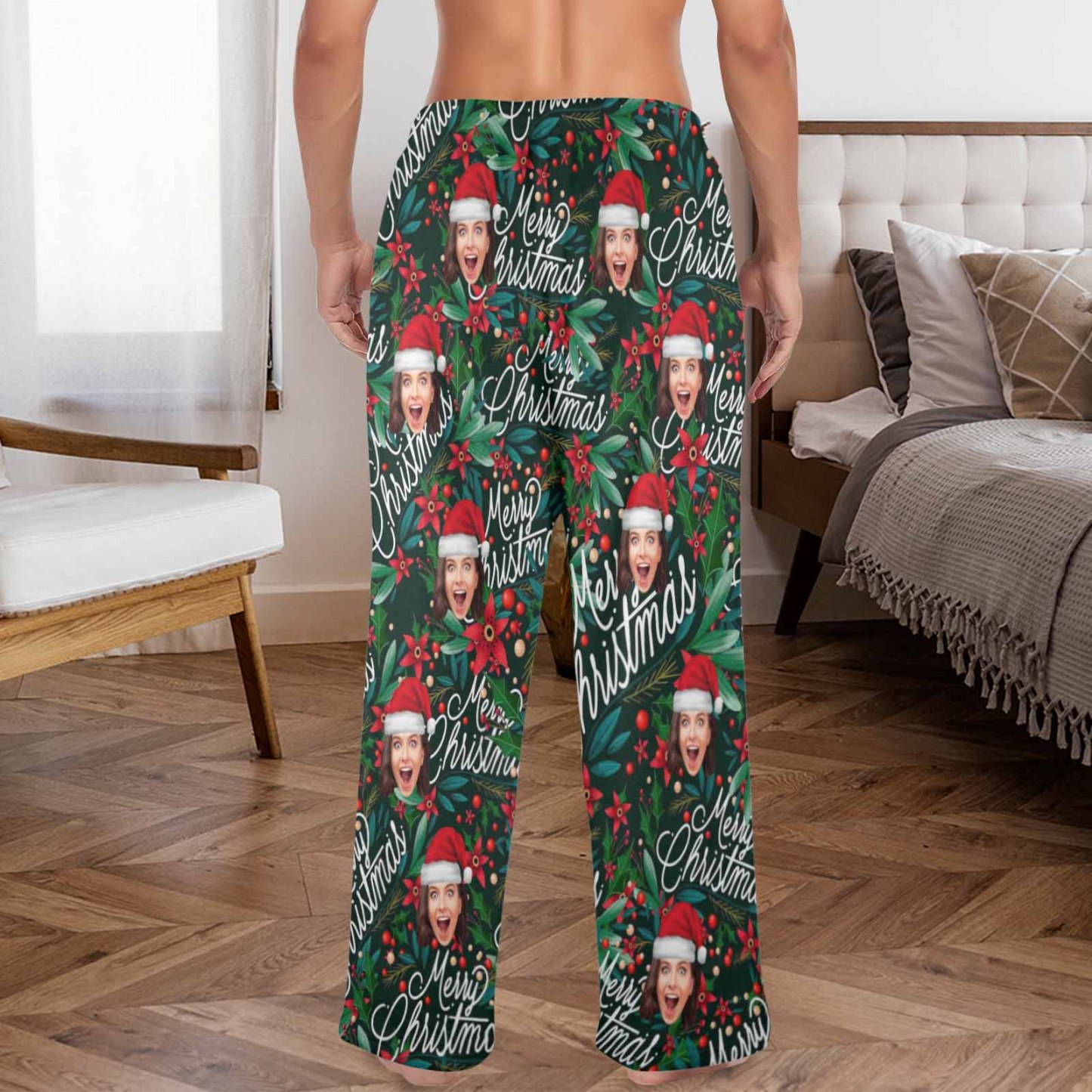 Custom Coral Fleece Pajama Trousers-Custom Face Christmas Red Beans Print Warm and Comfortable Sleepwear Long Pajama Pants For Men Women - YesCustom