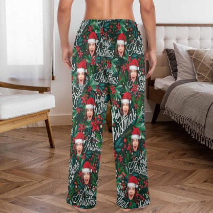 Custom Coral Fleece Pajama Trousers-Custom Face Christmas Red Beans Print Warm and Comfortable Sleepwear Long Pajama Pants For Men Women - YesCustom