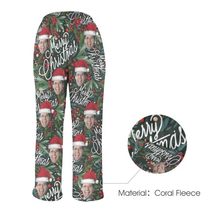 Custom Coral Fleece Pajama Trousers-Custom Face Christmas Red Beans Print Warm and Comfortable Sleepwear Long Pajama Pants For Men Women - YesCustom