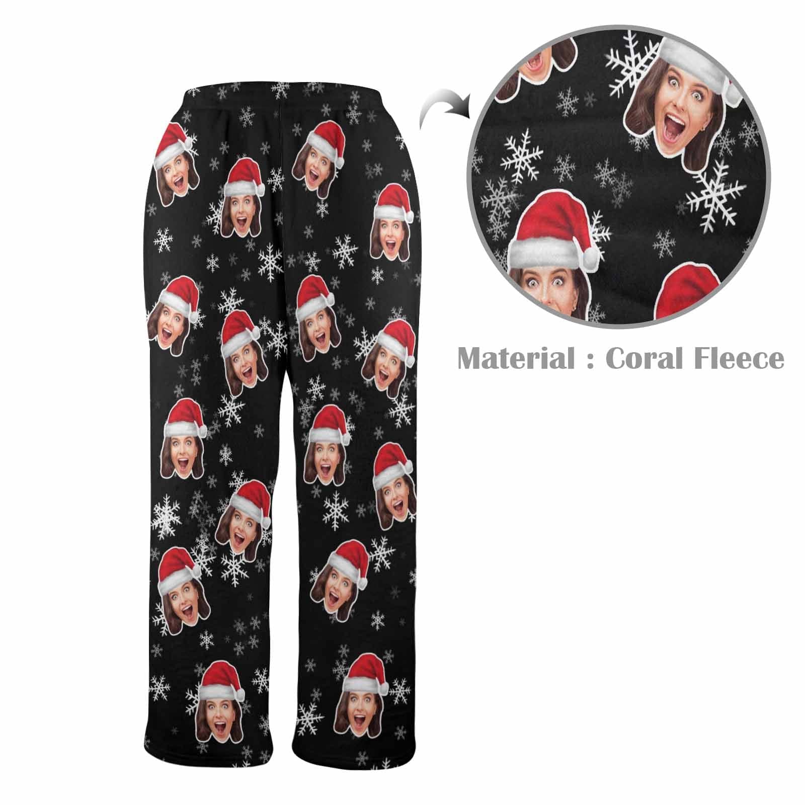 Custom Coral Fleece Pajama Trousers-Custom Face Christmas Snowflake Warm and Comfortable Sleepwear Long Pajama Pants For Men Women - YesCustom
