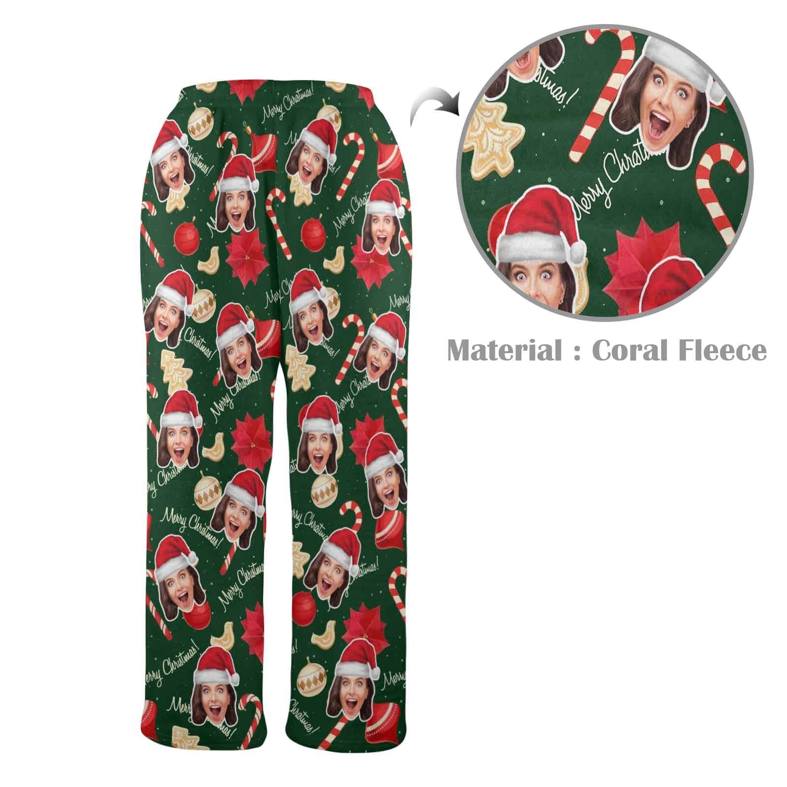 Custom Coral Fleece Pajama Trousers-Custom Face Christmas Sticks Red Hat Warm and Comfortable Sleepwear Long Pajama Pants For Men Women - YesCustom