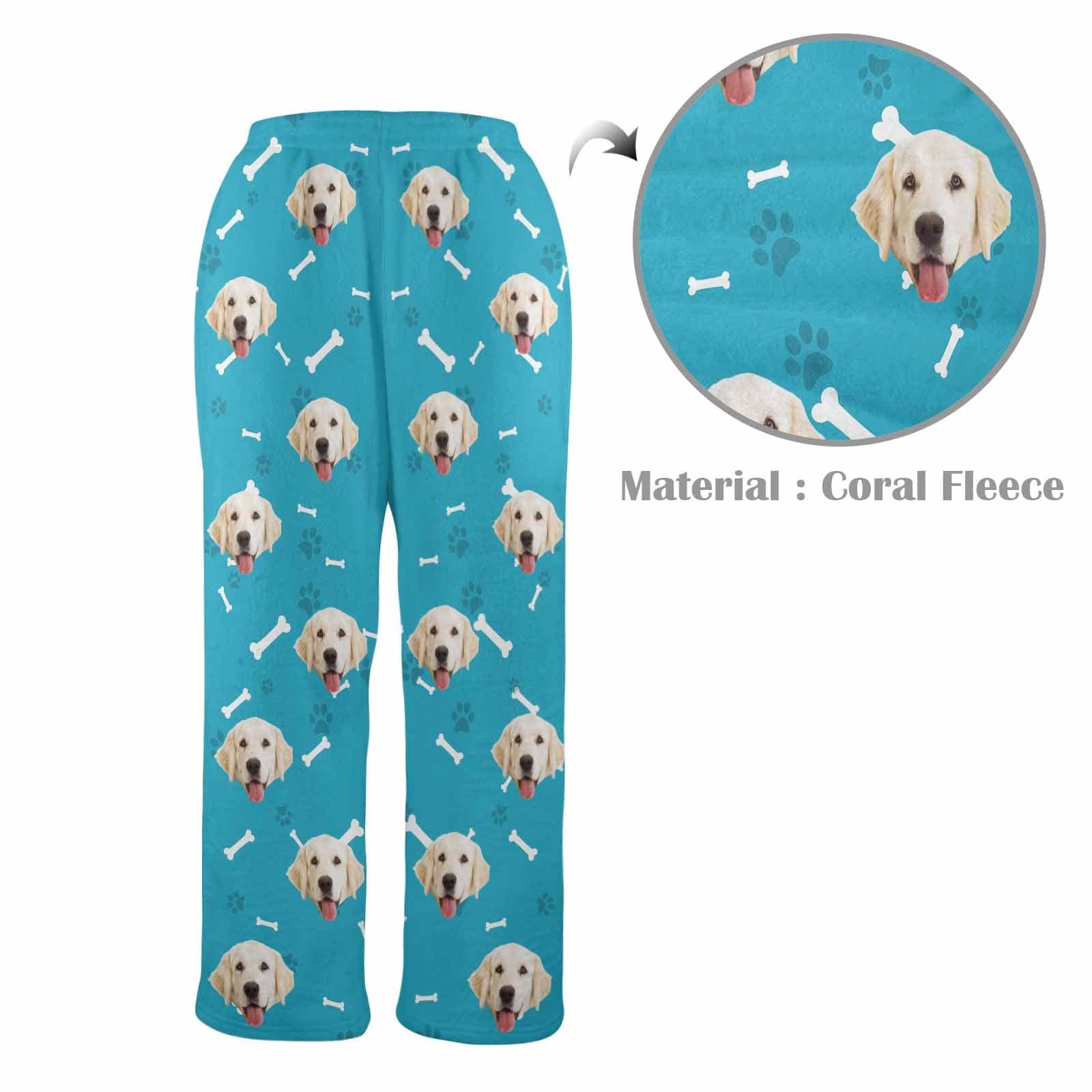Custom Coral Fleece Pajama Trousers-Custom Face Dog Bone Paw Print Warm and Comfortable Sleepwear Long Pajama Pants For Men Women - YesCustom