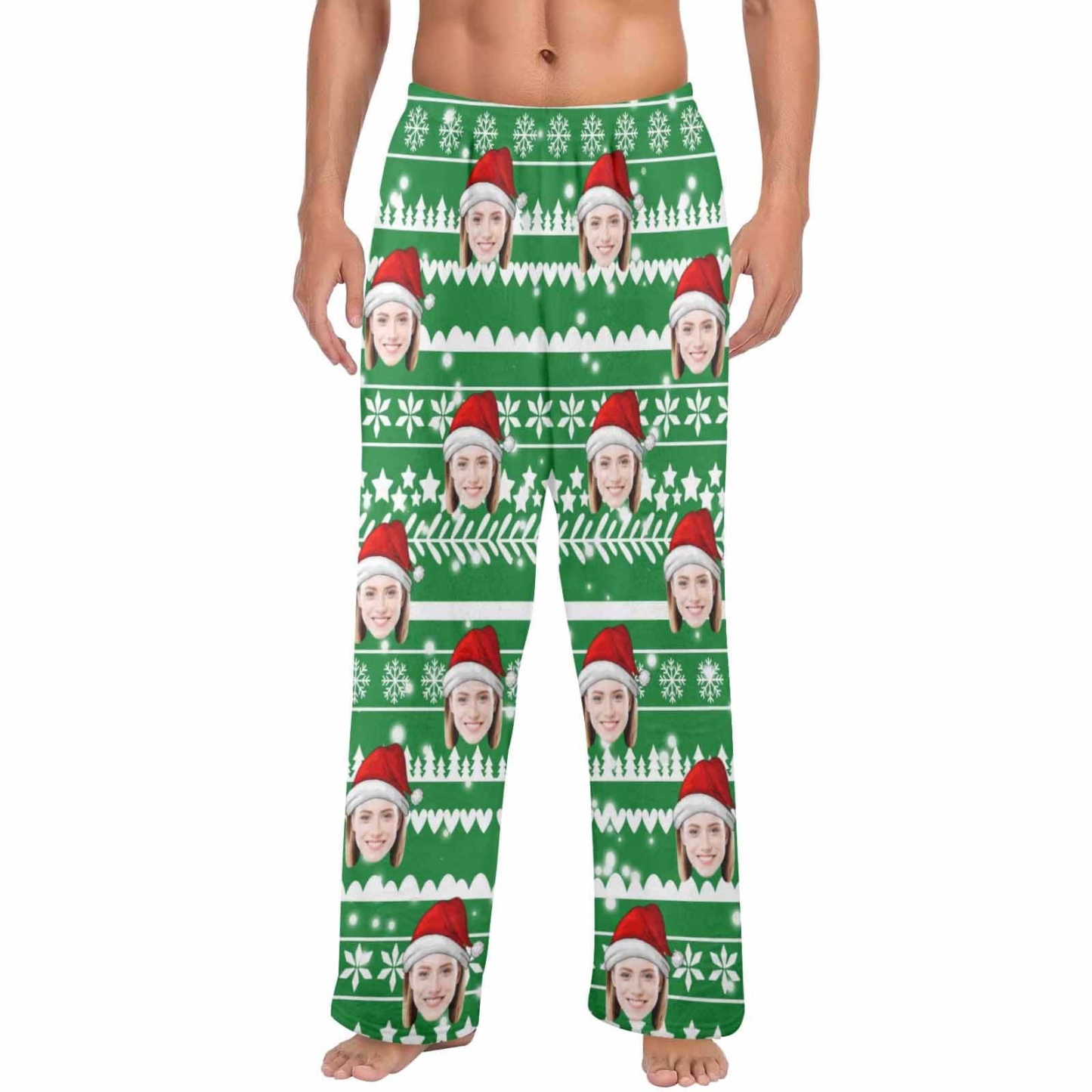 Custom Coral Fleece Pajama Trousers-Custom Face Green Christmas Tree Warm and Comfortable Sleepwear Long Pajama Pants For Men Women - YesCustom
