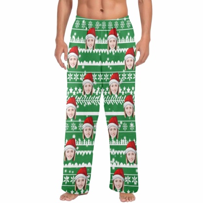 Custom Coral Fleece Pajama Trousers-Custom Face Green Christmas Tree Warm and Comfortable Sleepwear Long Pajama Pants For Men Women - YesCustom