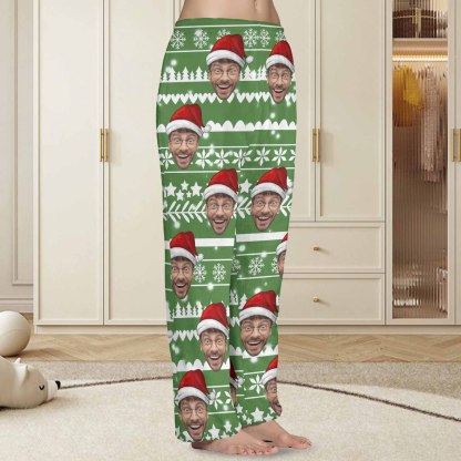 Custom Coral Fleece Pajama Trousers-Custom Face Green Christmas Tree Warm and Comfortable Sleepwear Long Pajama Pants For Men Women - YesCustom