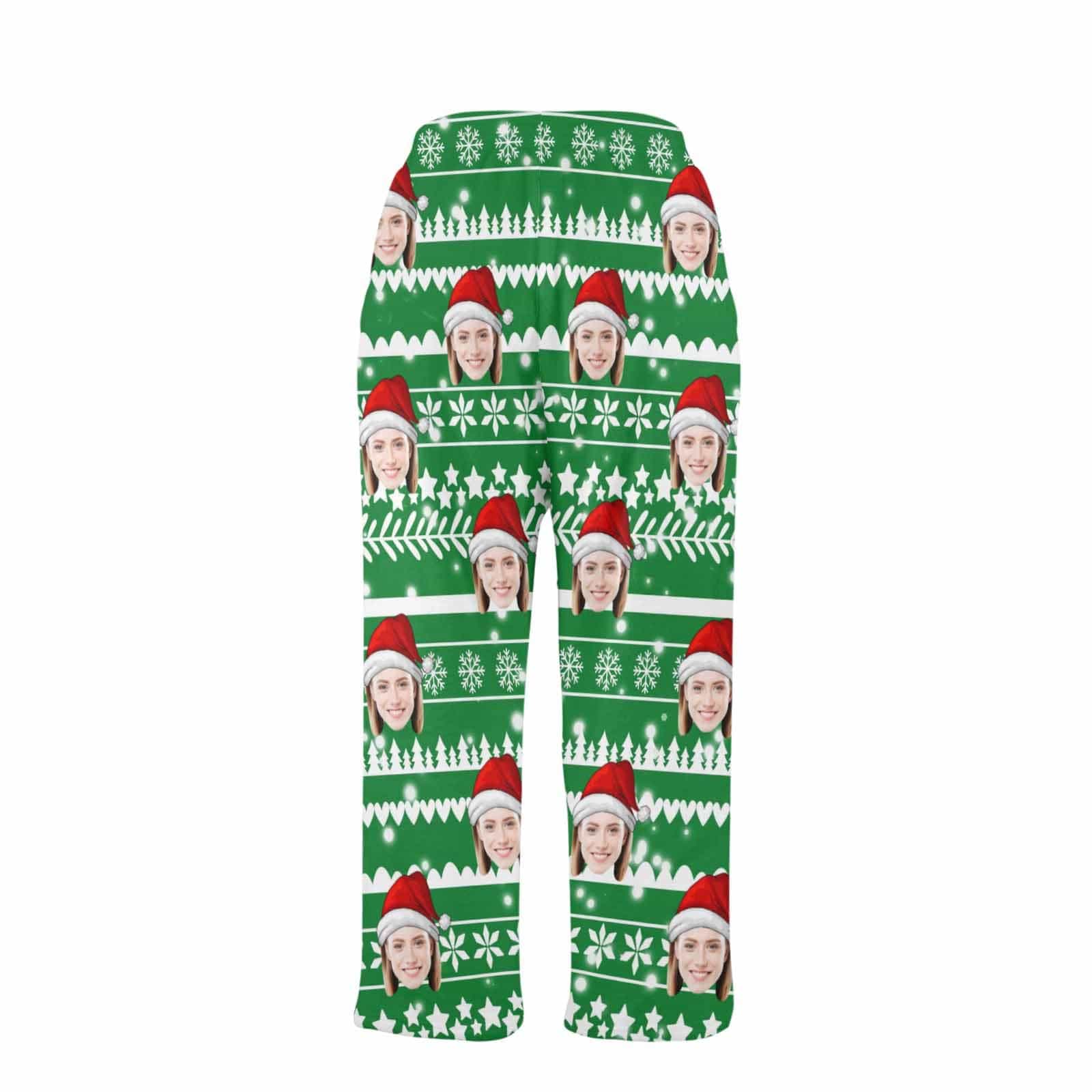 Custom Coral Fleece Pajama Trousers-Custom Face Green Christmas Tree Warm and Comfortable Sleepwear Long Pajama Pants For Men Women - YesCustom