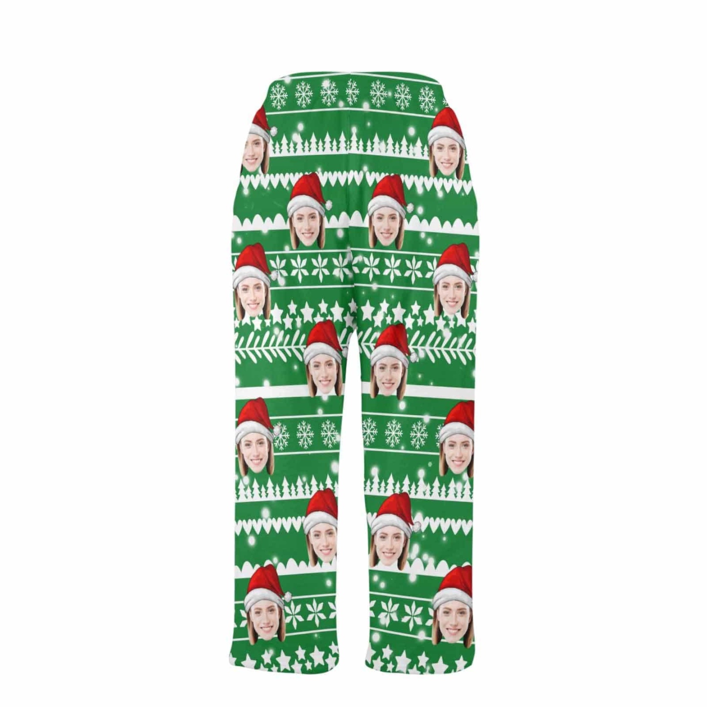 Custom Coral Fleece Pajama Trousers-Custom Face Green Christmas Tree Warm and Comfortable Sleepwear Long Pajama Pants For Men Women - YesCustom