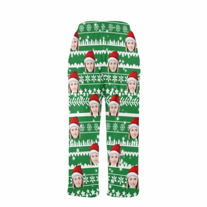 Custom Coral Fleece Pajama Trousers-Custom Face Green Christmas Tree Warm and Comfortable Sleepwear Long Pajama Pants For Men Women - YesCustom