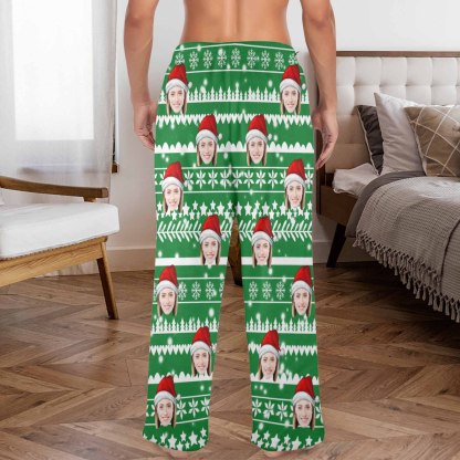 Custom Coral Fleece Pajama Trousers-Custom Face Green Christmas Tree Warm and Comfortable Sleepwear Long Pajama Pants For Men Women - YesCustom