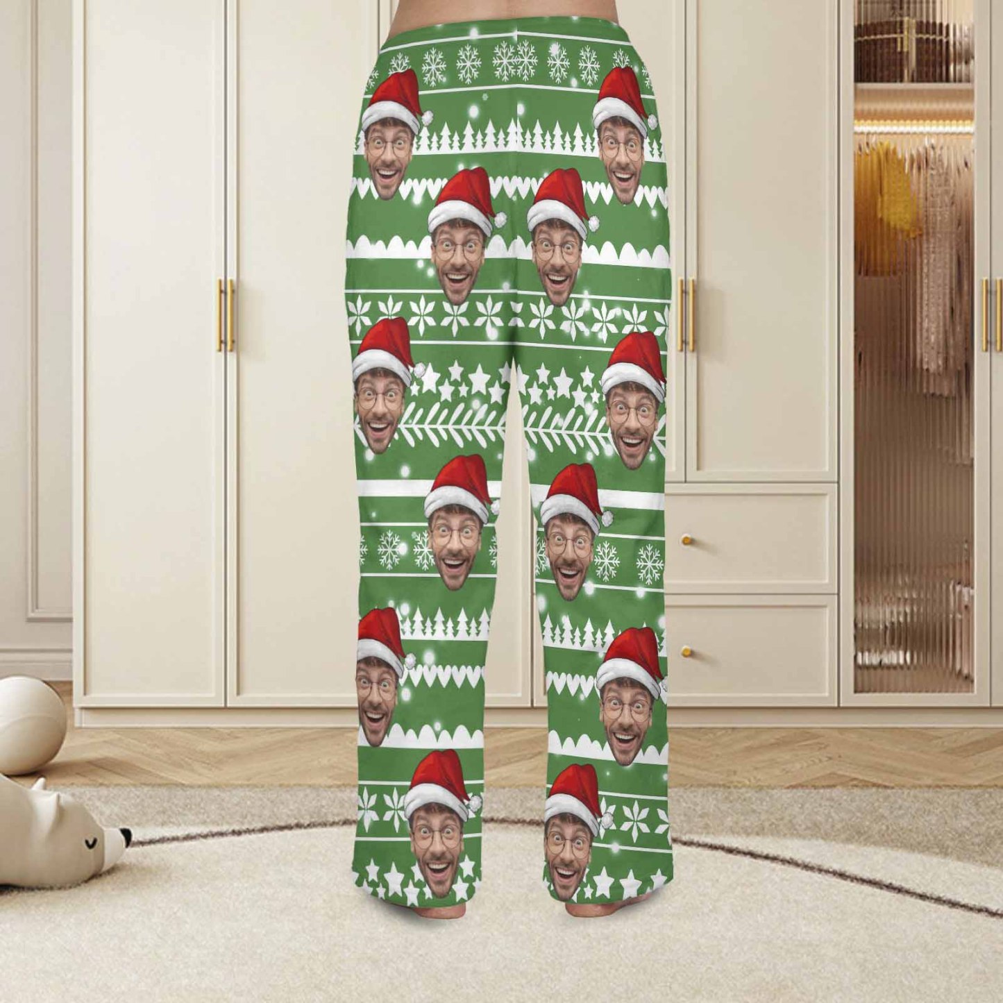 Custom Coral Fleece Pajama Trousers-Custom Face Green Christmas Tree Warm and Comfortable Sleepwear Long Pajama Pants For Men Women - YesCustom