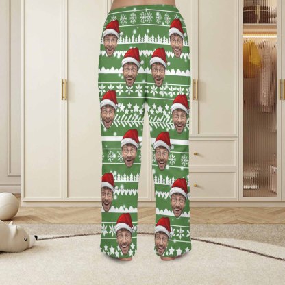 Custom Coral Fleece Pajama Trousers-Custom Face Green Christmas Tree Warm and Comfortable Sleepwear Long Pajama Pants For Men Women - YesCustom